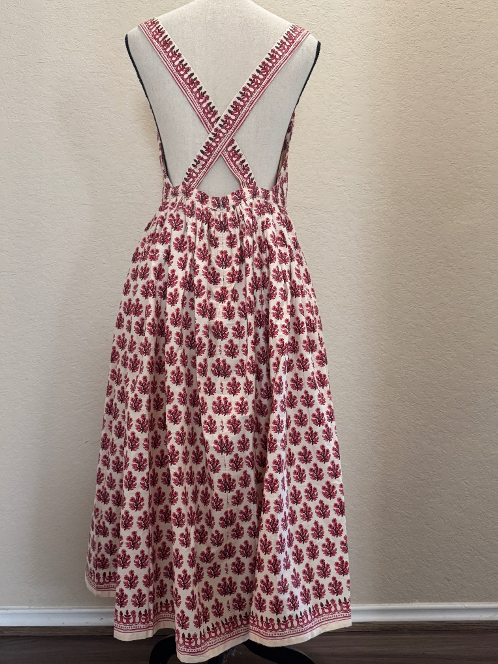 NWT J.Crew Apron Midi Dress Size 8 Warm Sesame Red Block Print Floral